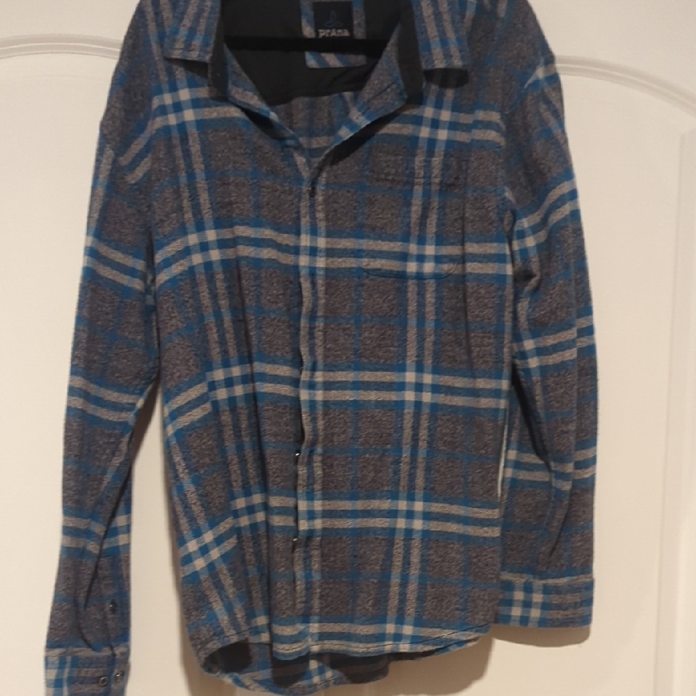 Prana Blue and Gray Plaid Men's Shirt